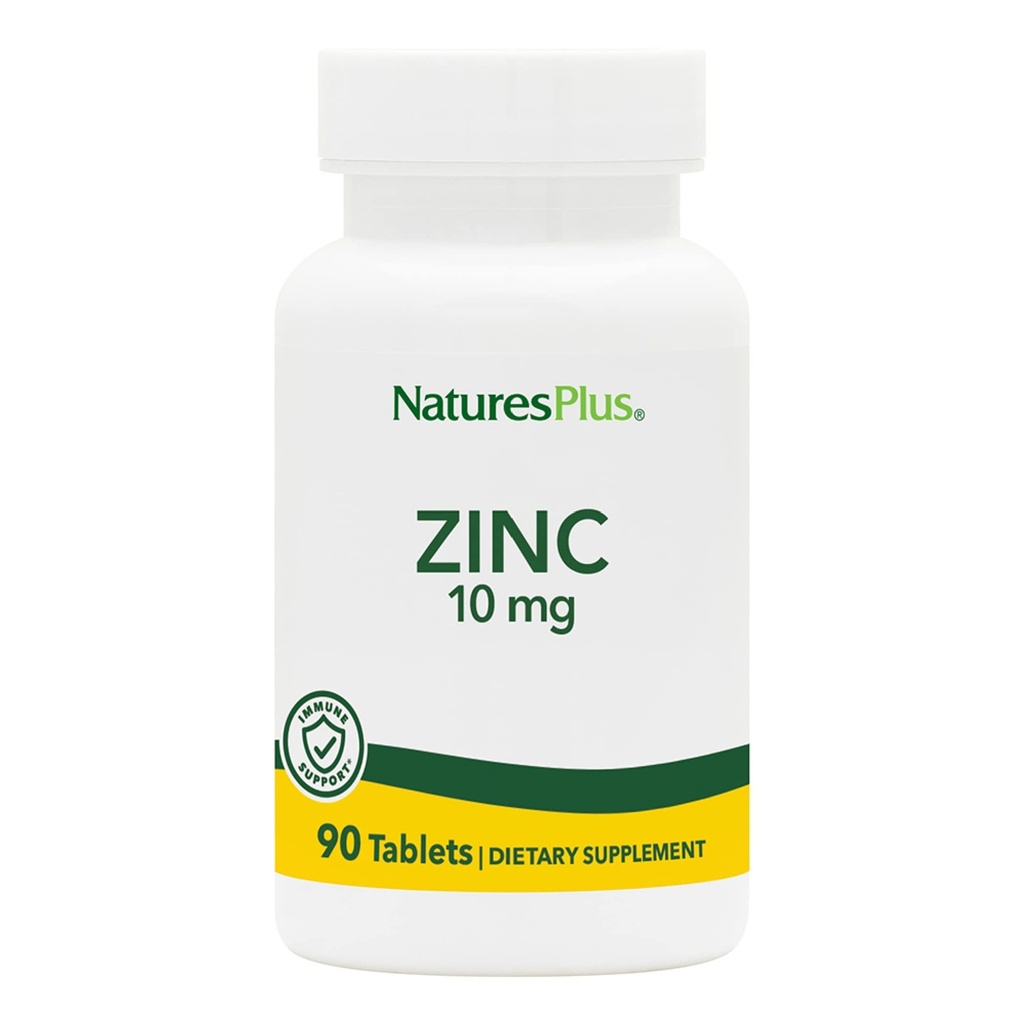 NaturesPlus Cynk Tablets - 10 mg, 90 Suplementy wegetariańskie - Immune System Supplement for Cellular Growth & Repair - Promotes Healthy Trawienie, Metabolizm & Wizja - Bezglutenowy - 90 Służenia
