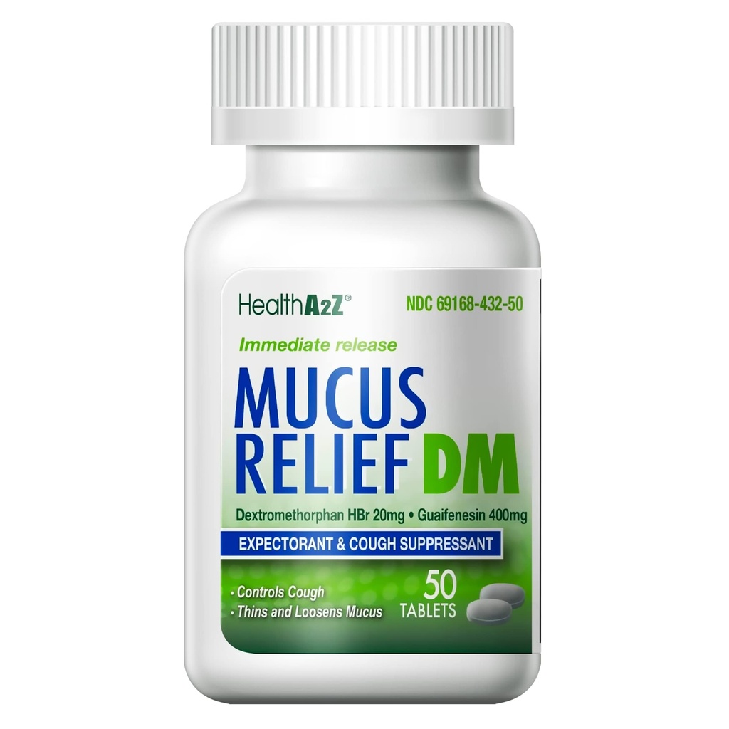 HealthA2Z ® Mucus Relief DM DEM 124; Dextromethorphan HBr 20mg DEM 124; Guaifenesin 400mg DED 124; No Benzene Equipment 124; Cough, Natychmiastowe uwalnianie, niepowlekane (50 Count (Pack of 1))