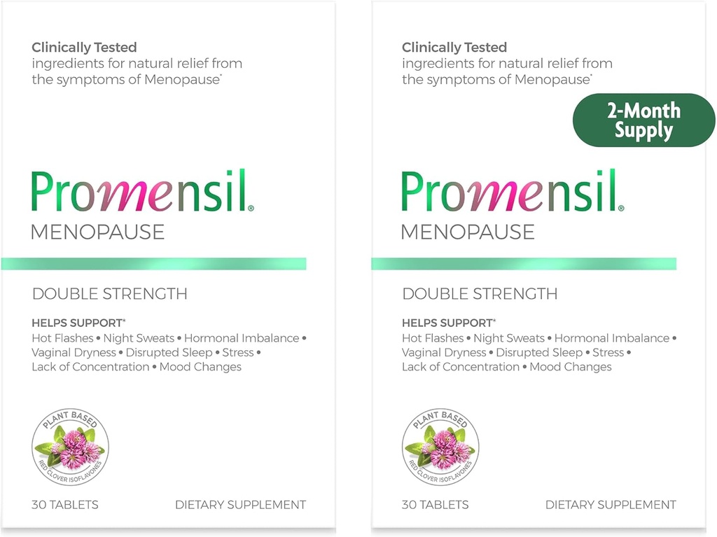 Promensil Menopauza Podwójna Siła Suplementy dla Kobiet - Czerwona koniczyna Isoflavones, Pomaga wspierać gorące błyski, nocne poty, niepokój - 30 Hrabia (Pack of 2)