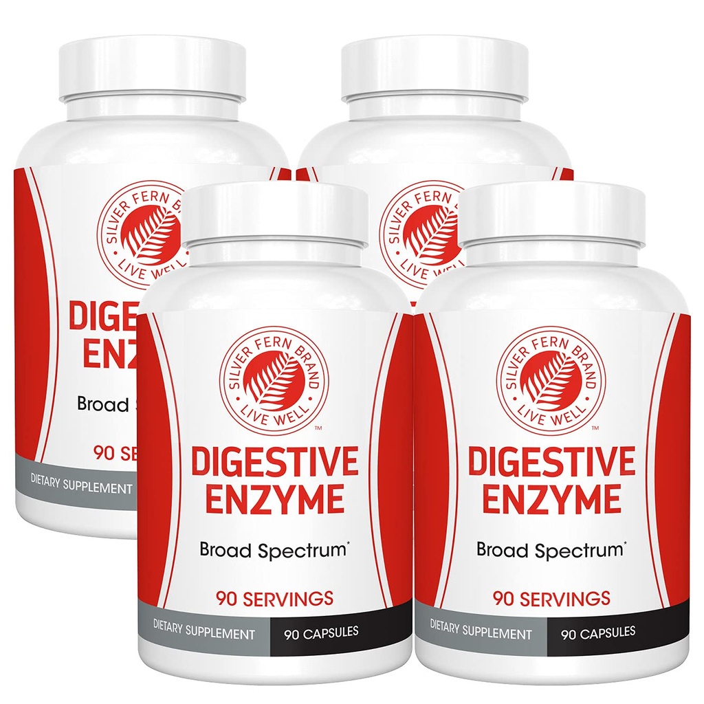 Silver Fern Brand Ultimate Digestive Enzym Supplement - 4 Butelki - Wysoka potencja, Multi Enzym - Digestive Comfort & Food Tolerance - Amylaza, Proteate, Cellulase, Więcej