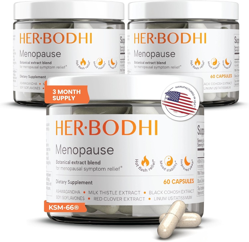 Meno- Menopauza Hormonalne równowagi dla kobiet, Estrogen Soy Isoflavones Suplement menopauzy dla kobiet, Ashwagandha, Black Cohosh Hot Flash Menopauza Relief, nocne poty Ulgi 180Caps