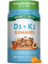 Nature 's Truth Witamina D3 + K2 Gummies XI124; 50 Hrabia XI124; Peach Mango Flavor XI124; Wegetarianin, Non-GMO & Gluten