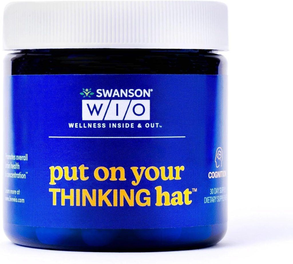 Swanson WIO Put on Your Thinking hat Brain Health, Concentration, Better Focus, Ginkgo Biloba + Neurofactor Coffee Fruit, Vegan, Non-GMO, Wellness, 30 Veggie kapsułki (30- Day Supply)
