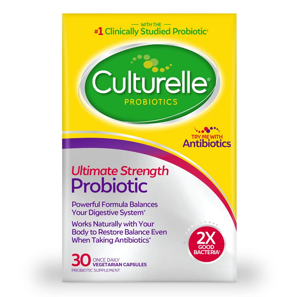 Culturelle Ultimate Siła Probiotic dla mężczyzn i kobiet, Najbardziej klinicznie badane Probiotic Strain, 20 Miliard CFU, Wspiera Okazjonalną Biegunkę, Gaz & Bloating, Non-GMO, 30 Hrabia