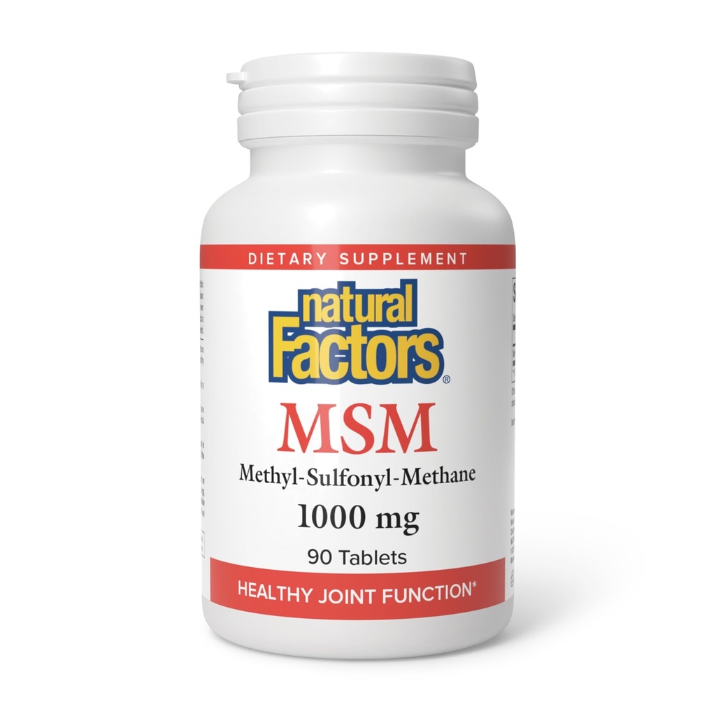 Czynniki naturalne, MSM 1000 mg, Wspomaga zdrowe połączenia, Włosy, Skóra i paznokcie, 90 kapsułek (90 porcji)