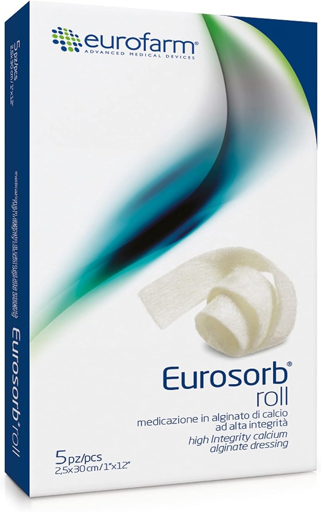 Eurosorb Roll -1 x 12 in -100% Wysoka integralność Wapnia Wstążka opatrunek, Promotuje Proces gojenia, Formacja nowych tkanek, Integral Alginate -5 części