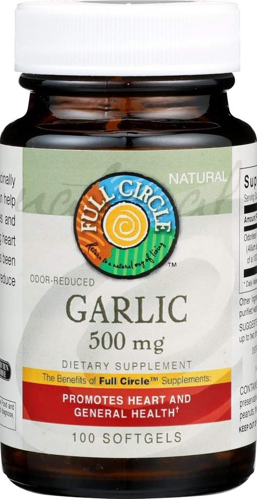 Full Circle, Czosnek, Odor- Reduced, 500 Mg, Softgels, 100 Count