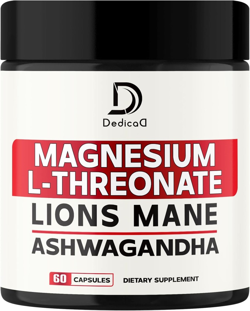 Magnezu L- Threonian Suplement z Lwami Mane & Ashwagandha Root - 1000Mg Per Serving for 60 Count Supply - Advanced Formula Support