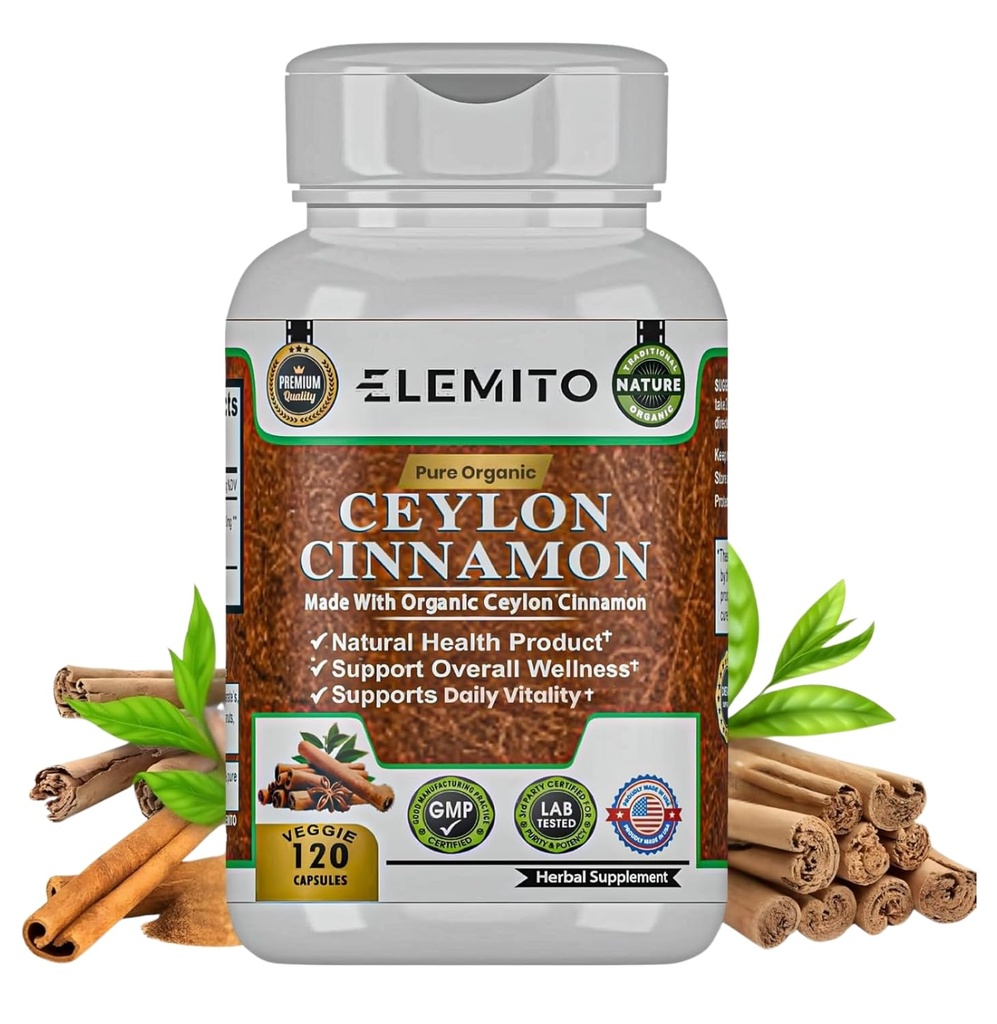 Ceylon Kapsułki cynamonowe, Energia, Serce i Metabolizm Wsparcie, Certified Organic Ceylon Cynamonowe pigułki, Non-GMO, Wegan, Gluten- Free - 120 Kapsułki