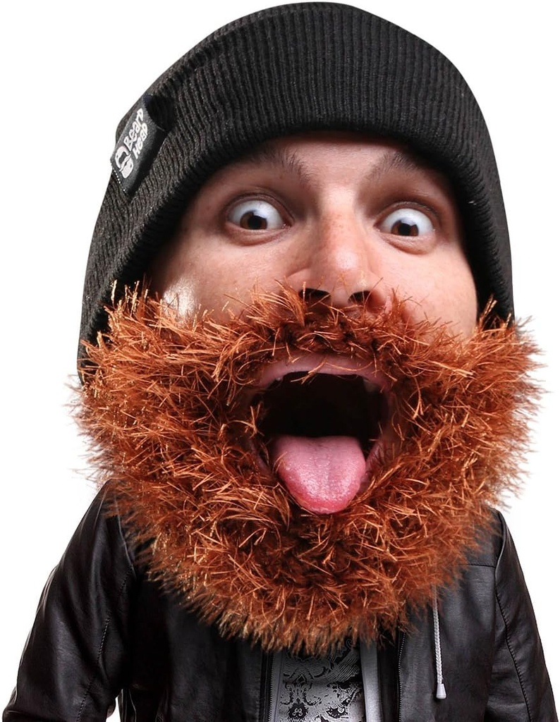 Beard Head Bushy Biker Beard Beanie - Funny Knit Hat i fałszywe Beard kostium czarny