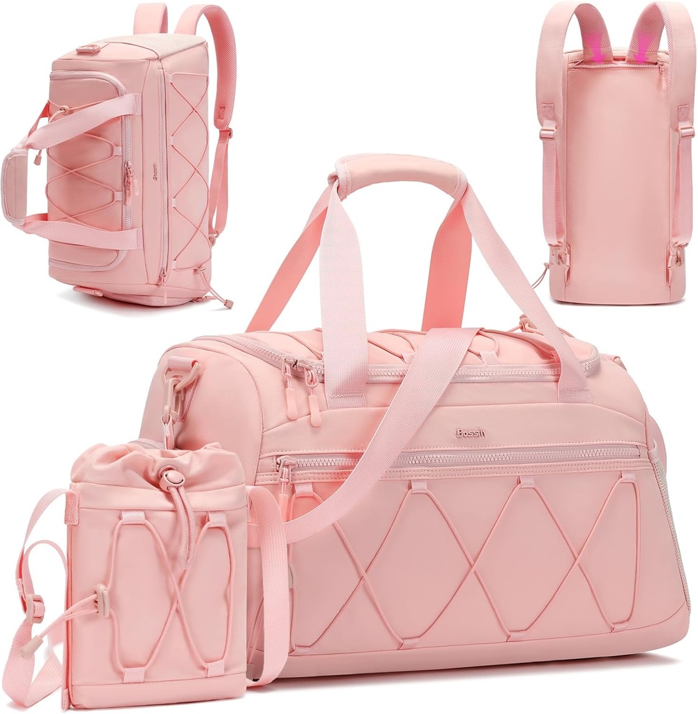 Pink Women's 40L Gym Duffel with Shoe Compartment - Carry On Weekender Overnight Bag - Personal Item Travel Workout Tote