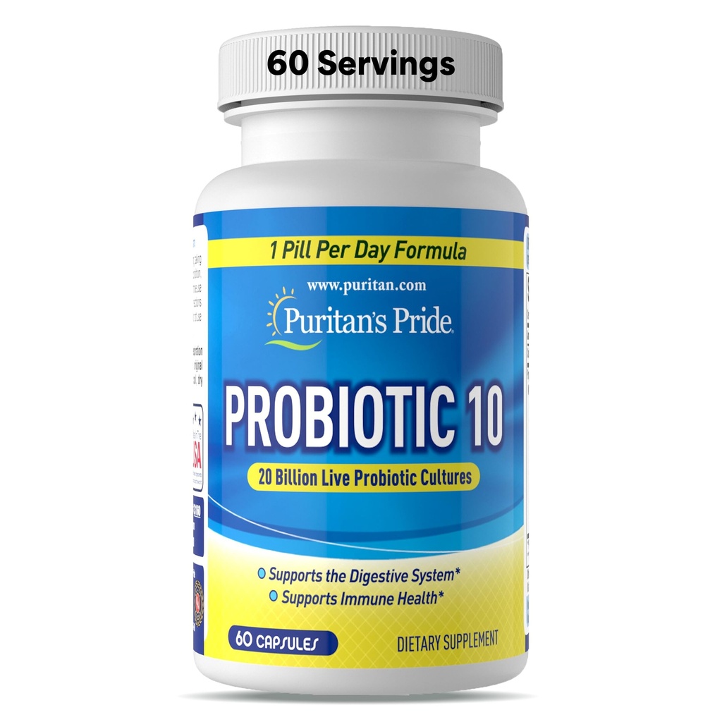 Puritan Pride Probiotic 10 z witaminą D w celu wsparcia immunologicznego systemu zdrowia *, 60 Hrabia, Biały