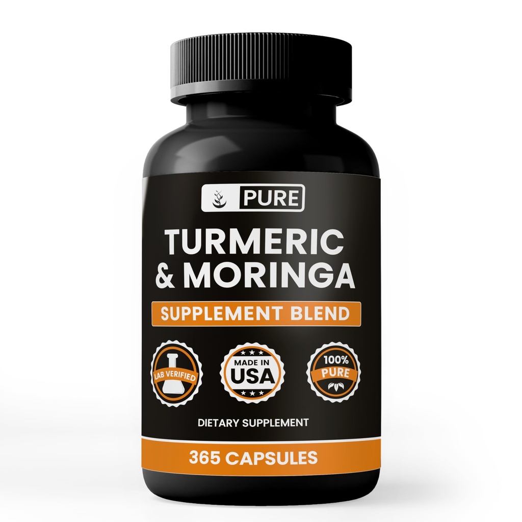 Turmeric & Moringa (365 Kapsułki) Brak Magnezu lub wypełniaczy ryżu, Zawsze Czysty, Laboratorium zweryfikowane