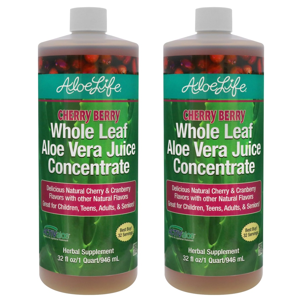 Aloe Life - cały liść Aloe Vera Sok, Organiczny, Gluten- Free (Cherry Berry, 32 oz)
