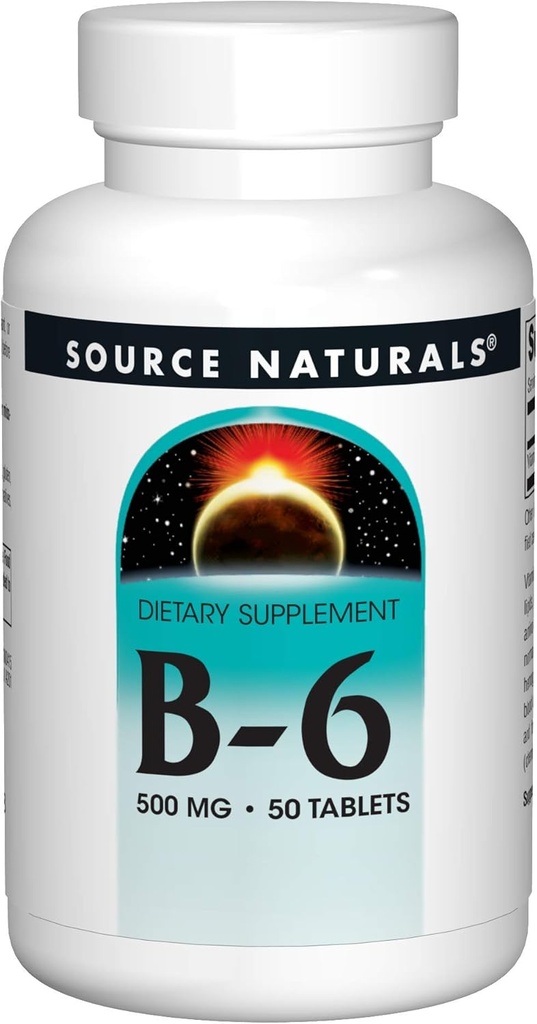 Źródło Naturals Witamina B- 6, 500 mg System immunologiczny Wsparcie - 50 tabletek
