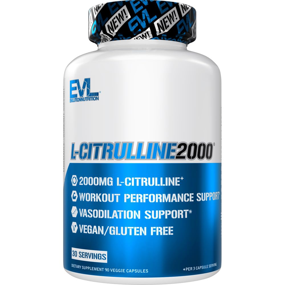 Evlution L- Citrulline2000 Supplement of Men Nutrition High Strength L Citrulline Capsules for Enhanced Muscle Strength Recovery and Intensive Pomps - Plant Based Nitric Oxide Booster