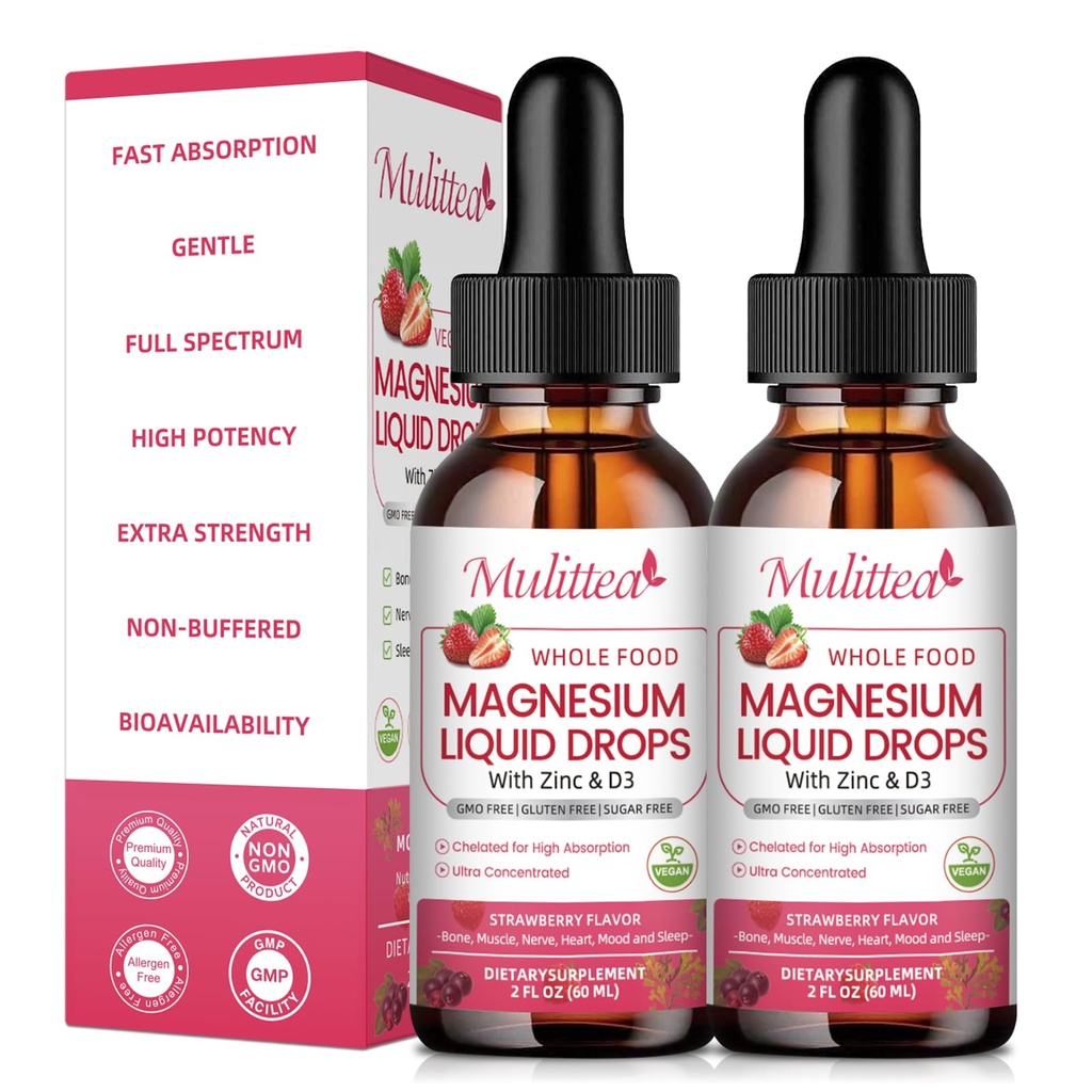Magnez Glicynian Płyn, Glycynian magnezu o dużej mocy, Cytrynian, Sugar Free Vegan Non-GMO Complex Supplement Promotes Nerv, Relaks, Mięśnie, Wsparcie snu *