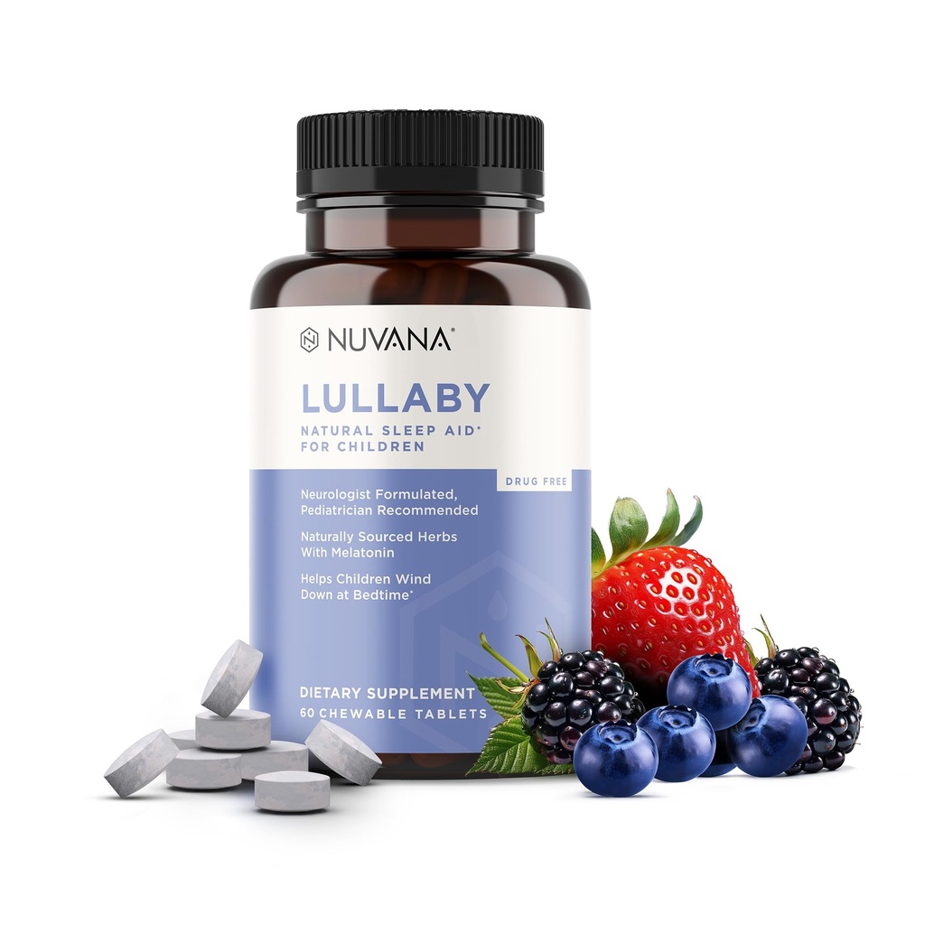 Lullaby 124; Delikatne Dzieci Naturalna pomoc uśpienia 124; Pediatryk Zalecane 124; Pyszne małe dawki Melatonina & Non-Habit Forming Mieszane tabletki Berry do żucia 124; z rumianku, Magnezu dla dzieci 3 +