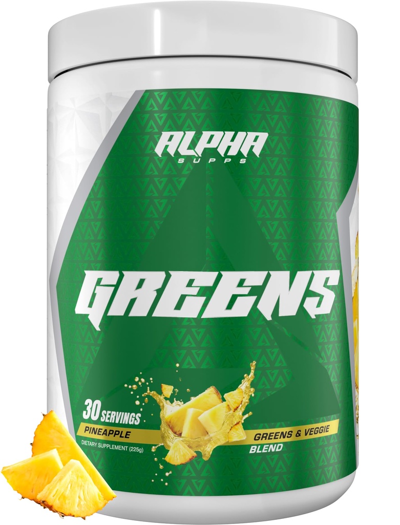 Alpha Supps - Alpha Greens Supplement Equipment 124; Fruit & Vegetable Superfood w proszku Equipment 124; Ponad 40 Natural Plant Based Ingredients Equipment 124; Prebiotic & Probiotic Digestive Support Blend - 30 Servings (Ananas)