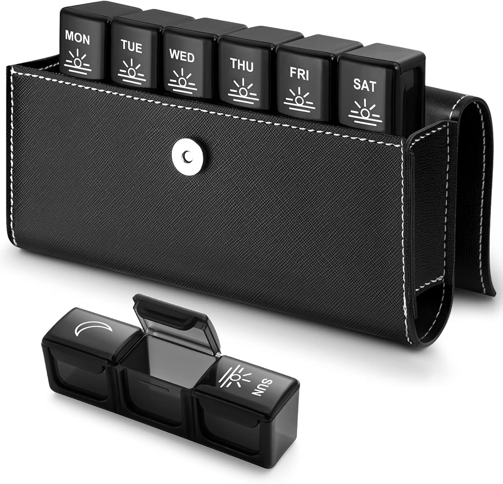 BUG HULL 3x a Day Pill Organizator z PU Case - Cotygodniowe Travel Medicine Box dla 3 razy dziennie