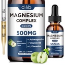 Triple Magnezu Complex Supplement- Magnezu Glicynian, Cytrate, Płyn jabłkowy 500 mg z Ashwagandha, L- Theanine, B6 dla uspokojenia, Stress Relief, Sleep, Wsparcie dla mięśni - Green Apple Flavor