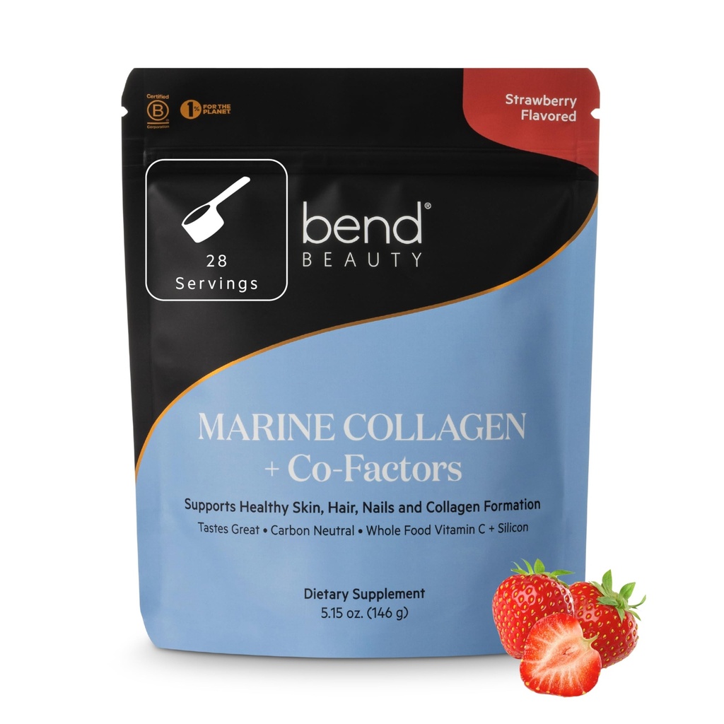 Bend Beauty Marine Collagen + Co- Czynniki: 124; Truskawkowe aromatyczne Collagen Proszek: 124; Zhydrolizowane Colagen Supplement: 124; Ryby Kolagen Peptydy + Krzem + Witamina C: 124; Wspiera zdrową skórę, włosy i paznokcie
