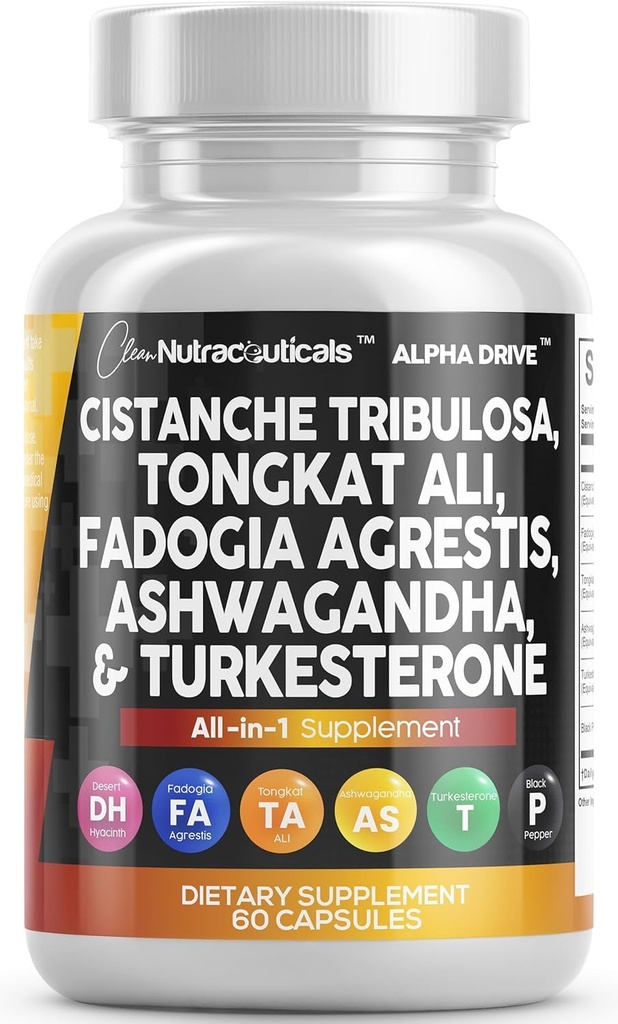 Czysty Nutra Cistanche Tribulosa Fadogia Agrestis Tongkat Ali Turkesterone Pigułki Ashwagandha Suplement kapsułki dla mężczyzn - 60 Hrabia