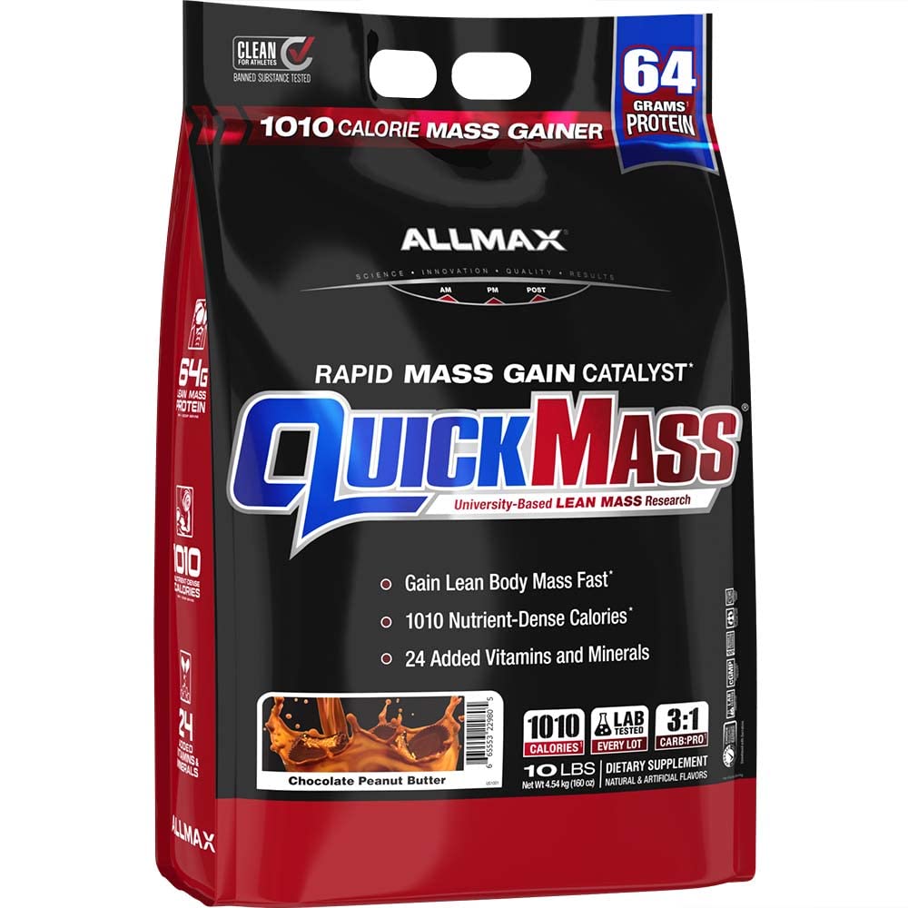ALLMAX QUICKMASS, Cookies & Cream - 10 lb - Szybki katalizator zyskujący masę - do 64 gramów białka na porcję - 3: 1 Carb to Protein ratio - Zero Trans Fat - Do 70 Sług