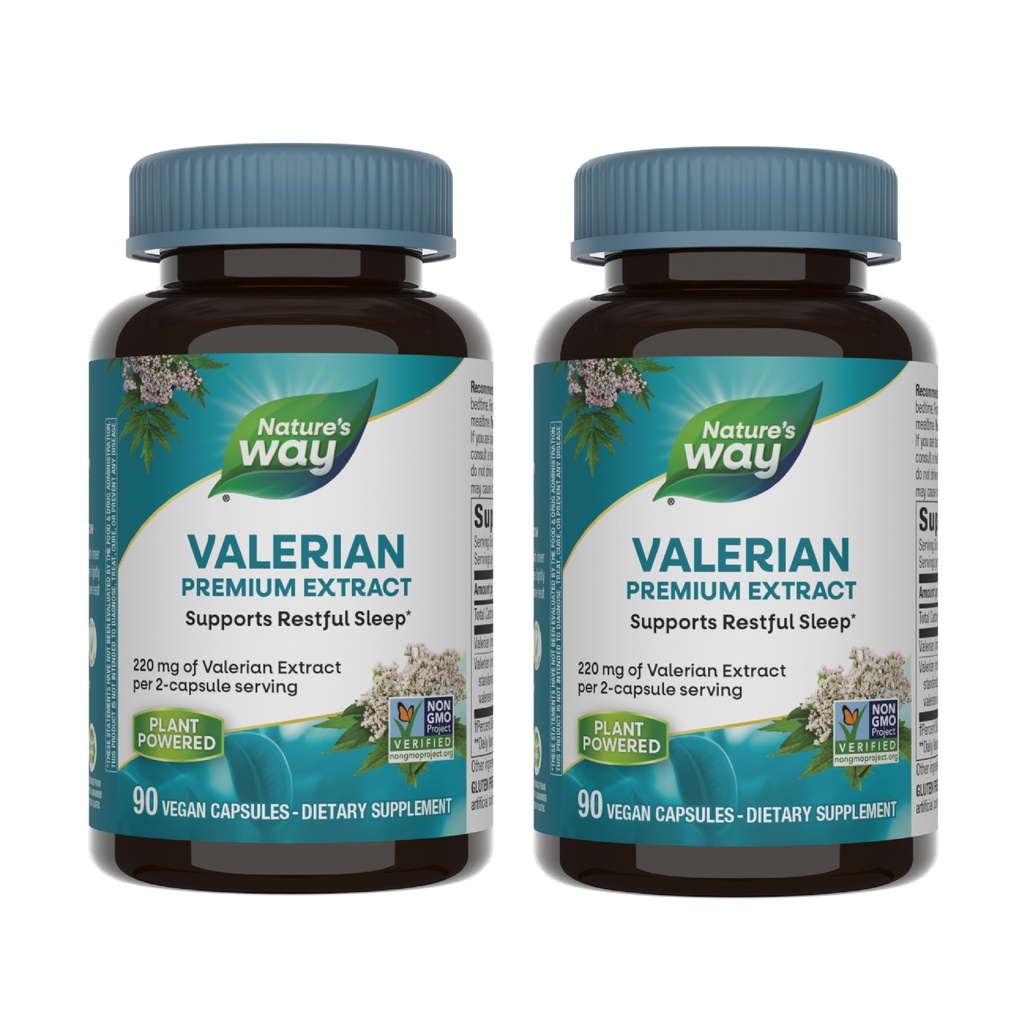 Natural 's Way Valerian Premium Extract - 220 mg ekstraktu walerianowego na 2- kapsułkę Serving - Supports Restful Sleep * - Non-GMO Project Verified - Herbal Supplements - Gluten Free - 90 kapsułki (2 opakowania)
