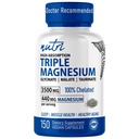 Nutri Triple Magnezu Complex 440mg - Magnezu Glycinate, Malate, & Taurinate - 100% Chelated for Maximum Absorption - 120 Vegan Capsules - Triple Complex Magnezu - Magnesio Triple Complex