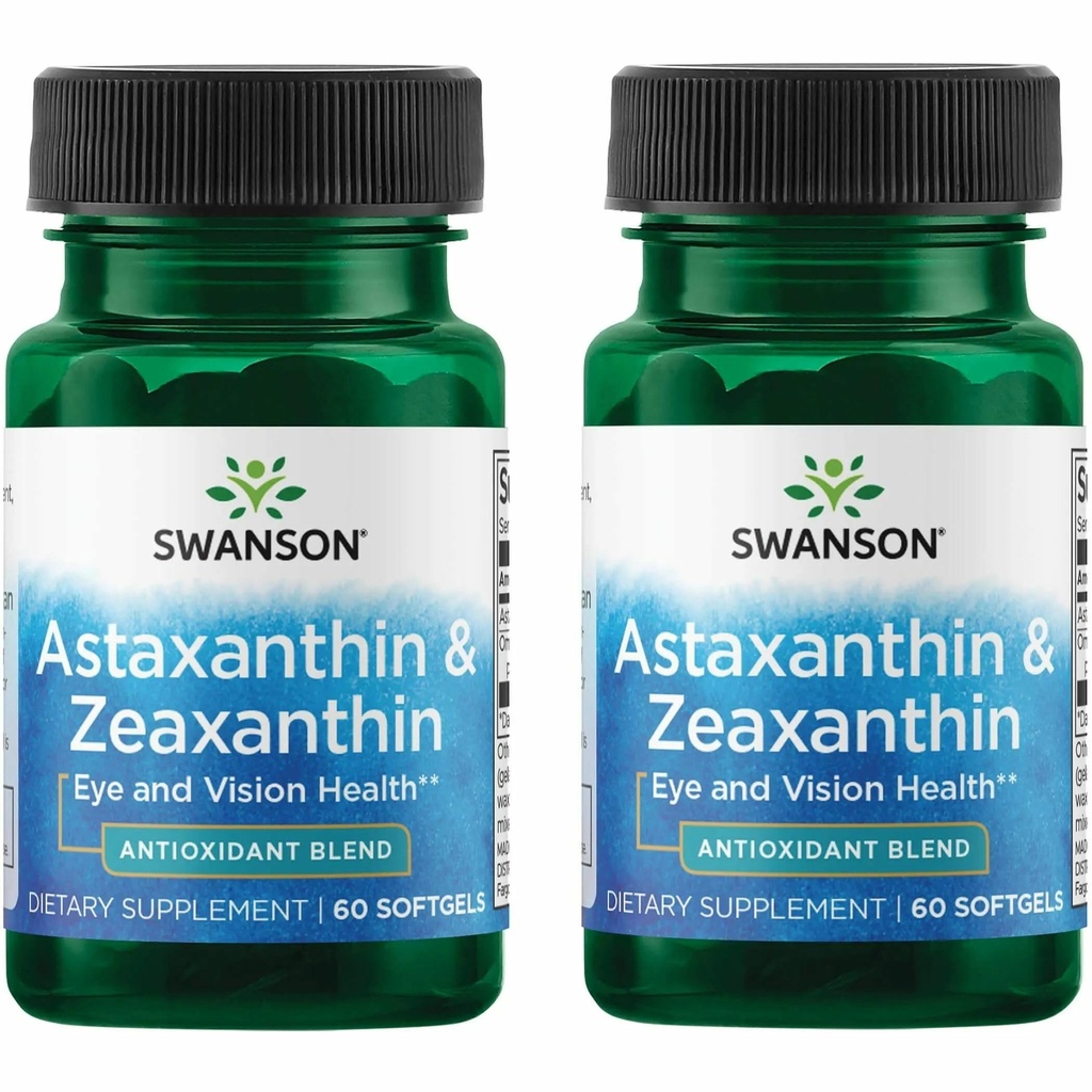 Swanson Astaxanthina & Zeaxanthin Eye Health Supplement for Screen- Heavy Professionals with 4 mg Astaxanthin & 4 mg OmniXan Zeaxanthina (60 Softgels, 2 Pack)