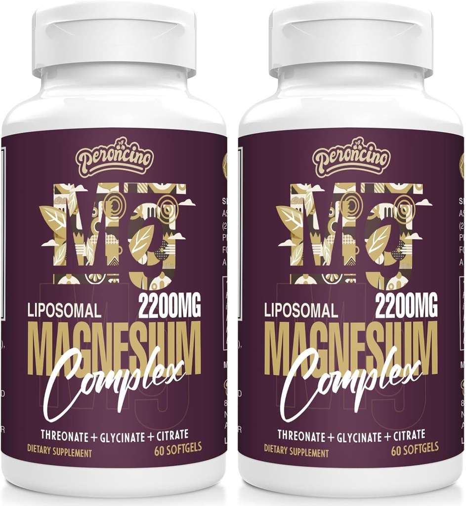 Liposomal Magnezu Complex 2200MG Softgels, Magnezu Threonian, Magnezu Glycinate, Magnezu Citrate, Trzy-w-jeden Suplement, Gluten Free, 60 Softgels (120 Count (Pack of 2))
