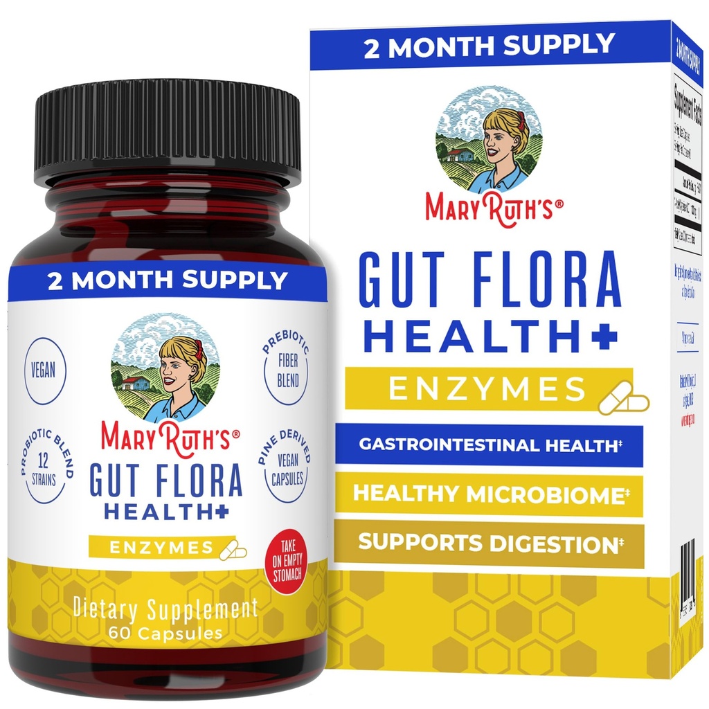 MaryRuth 's Gut Flora Health + Enzymy 124; Prebiotyczne i Probiotyczne Enzymy Digestive dla Zdrowego Gut Biome & Digestive Support 124; Zdrowie żołądka i jelit 124; Certyfikacja CLP 124; 60 Kapsułki 124; Do 2 Miesiące Dostawy