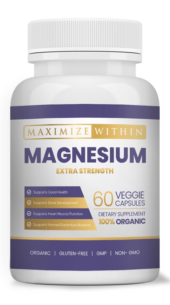 Magnezu Dodatkowy suplement siłowy - 600mg Magnezu Glicynian - Wspiera zdrowie kości, Funkcje mięśni - Wegan, Non-GMO - 60 Kapsułki