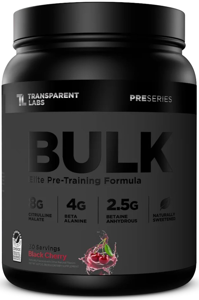 Przezroczyste Labs luzem czarny pre treningi - Clinically Dossed, Sugar Free Precuting dla mężczyzn i kobiet z Beta Alanine w proszku, Cytrulina jabłka, & kofeina - 30 Służenia, Black Cherry