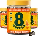 8 Zielonych Codziennie Fiber Super Zielone Gummies - Tangerine Flavor: Boost Immune System & Digestive Health z 8 Prawdziwych Zielonych - Nie GMO Formuła, Chewables, 50 Gummies, Opakowanie z 3