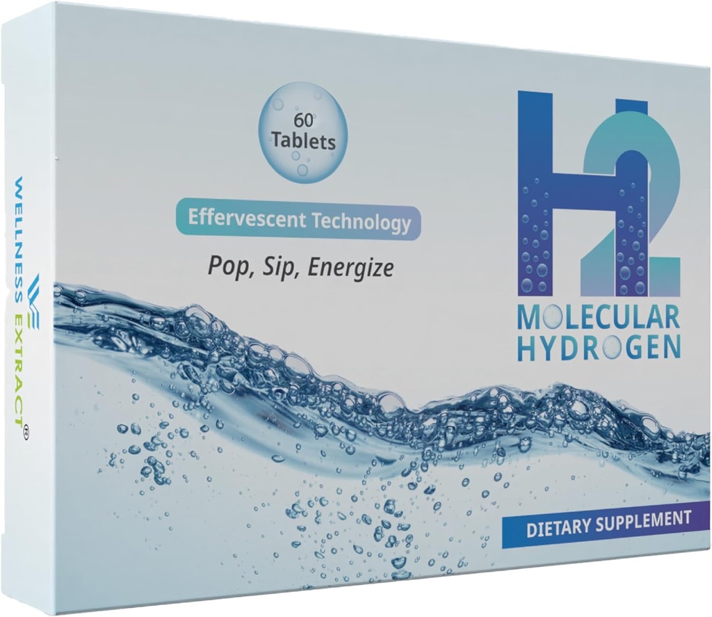 Wellness Extract H2 Molecular Hydrogen Water Tablets with musujące Technology for Healthy Hydration, Optimal Energy, and Metabolic Support; 8 PPM. (60, Unflavored)
