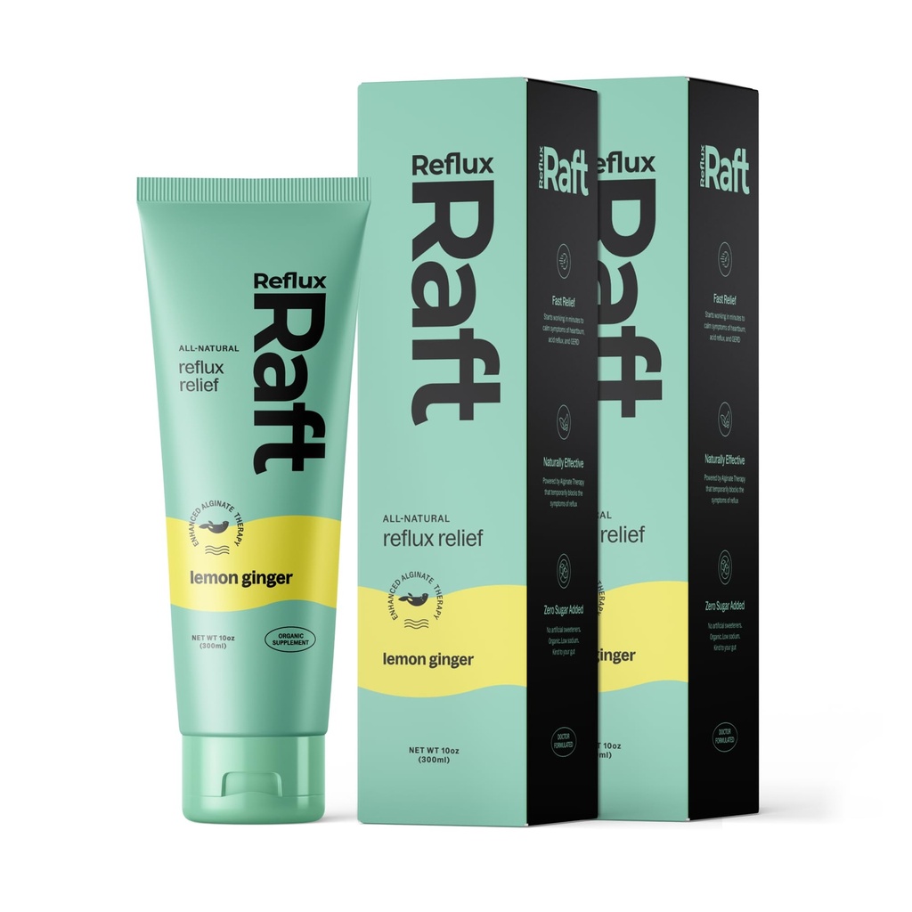 Acid Reflum Therapy, Organic Alginate, Rapid & Long Lasting Gerd, LPR & Trawienie Wsparcie objawów, Zero cukru, Gluten Free, Niski Sodu, Imbir cytrynowy, 47 Gel Servings Per 8 butelek OZ, 2 opakowania