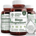 Natural Nutra Mega Magnez 400mg Suplement - Wysoka absorpcja Amino Acid Chelate, Cytrynian, Mieszanka jabłkowa do wzrostu mięśni, Siła kości, Heart Health, Nerve Support - 90 Kapsułek (Opakowanie 2)