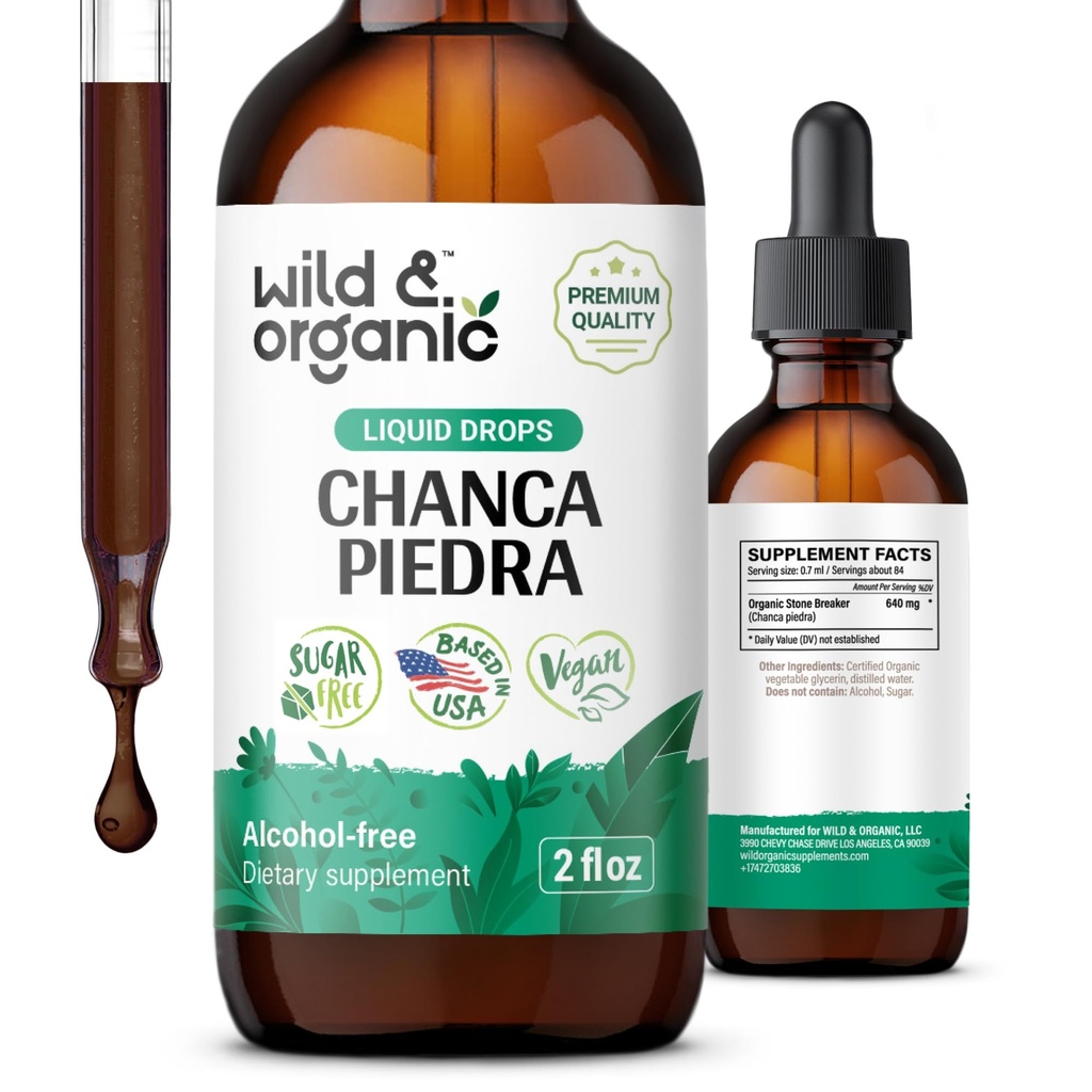 Wild & Organic Chanca Piedra Liquid Extract Drops - Stone Breaker for Nerney Stones & Wsparcie pęcherzyka żółciowego - Herbal Tincture for Urnary Tract Well- Being - Wegan, Cukier i Alkohol - 2 fl oz