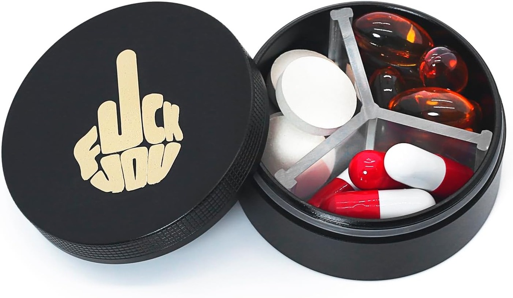 Małe pióro przypadku 3 Komory, metalowe okrągłe przenośne pióro pudełko, wodoodporny pióro, Pocket Purse Medicine Witamina Holder EDC Kontener (Czarny z palcem)