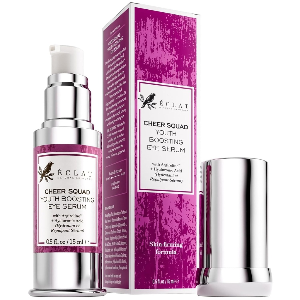 Eclat Skincare Eye Serum z kwasem hialuronowym - Hydrating Formuła na zmarszczki, Fine Lines, Crow 's Feet & Eye Bags - Lekkie serum na ciemne kręgi i puffiness - Firming & Brightening 0.5 fl oz