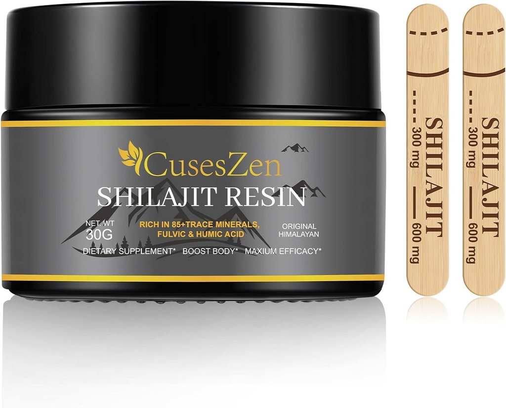 Shilajit Himalayan Organic Shilajit Resin, 600mg Max Siła Natural Organic Shilajit Suplement z kwasu Fulvic & 85 + Minerały śladowe dla energii, odporność, Moc mózgu, 30 Grams (Caramael Flavored)