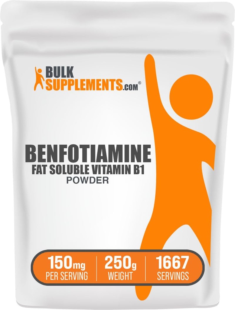 BulkSupplements.com Benfotiamina Proszek - witamina B1 Suplement benfotiaminy, Witamina rozpuszczalna w tłuszczach B1 - Bez glutenu, 150mg na jedną porcję, 250g (8,8 oz) (opakowanie po 1)