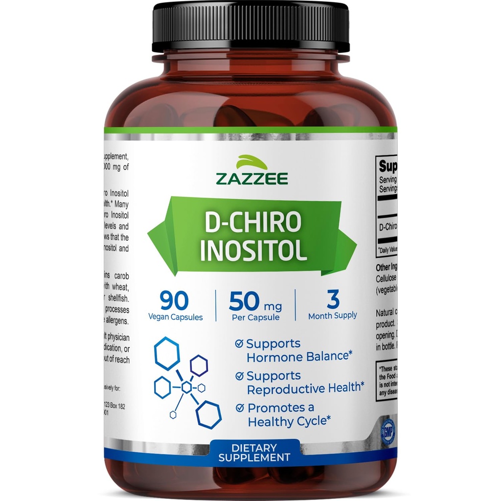 Zazzee D- Chiro- Inositol, 50 mg na kapsułkę, 90 Kapsułek wegańskich, Idealna dawka dla 40: 1 Stosunek z Myo- Inositol, 3 Miesiąc dostaw, 100% wegetarianin, Non-GMO