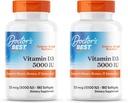 Doctor 's BEST Witamina D3 5000IU, Non-GMO, Gluten & Soy Free, Reguluje funkcje immunologiczne, Wspiera zdrowe kości, Biały, Brak zapachu, 180 Hrabia (Opakowanie 2)
