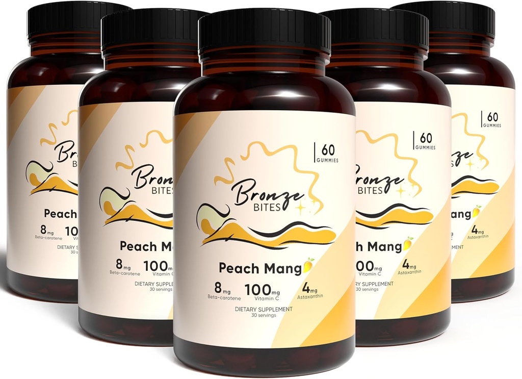 Tanning Gummies, Daily Gummie z Beta- Karoten & Witamina C & Astaksantyna, Natural Tanning Supplement, Wegan, Non-GMO - 180 Gummies - Opakowanie 5