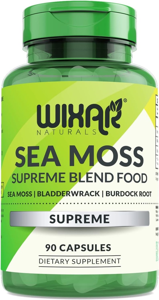 Kapsułki Organic Sea Moss - Bladderwrack z Burdock Korzeń kapsułki - Irish Seamoss Pills - Stronger Than Sea Moss Gel - Dr Sebi Inspired - Surowy Sea Moss Powder - Irish Moss (90 Caps)