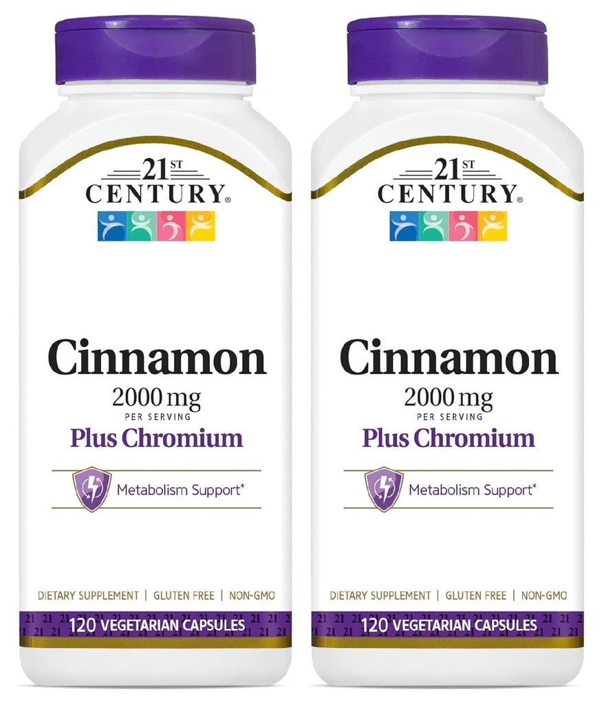 21 Century Cynamon 2000 mg Per Serving Plus Chrom Kapsułki wegetariańskie 120 Count - Opakowanie 2
