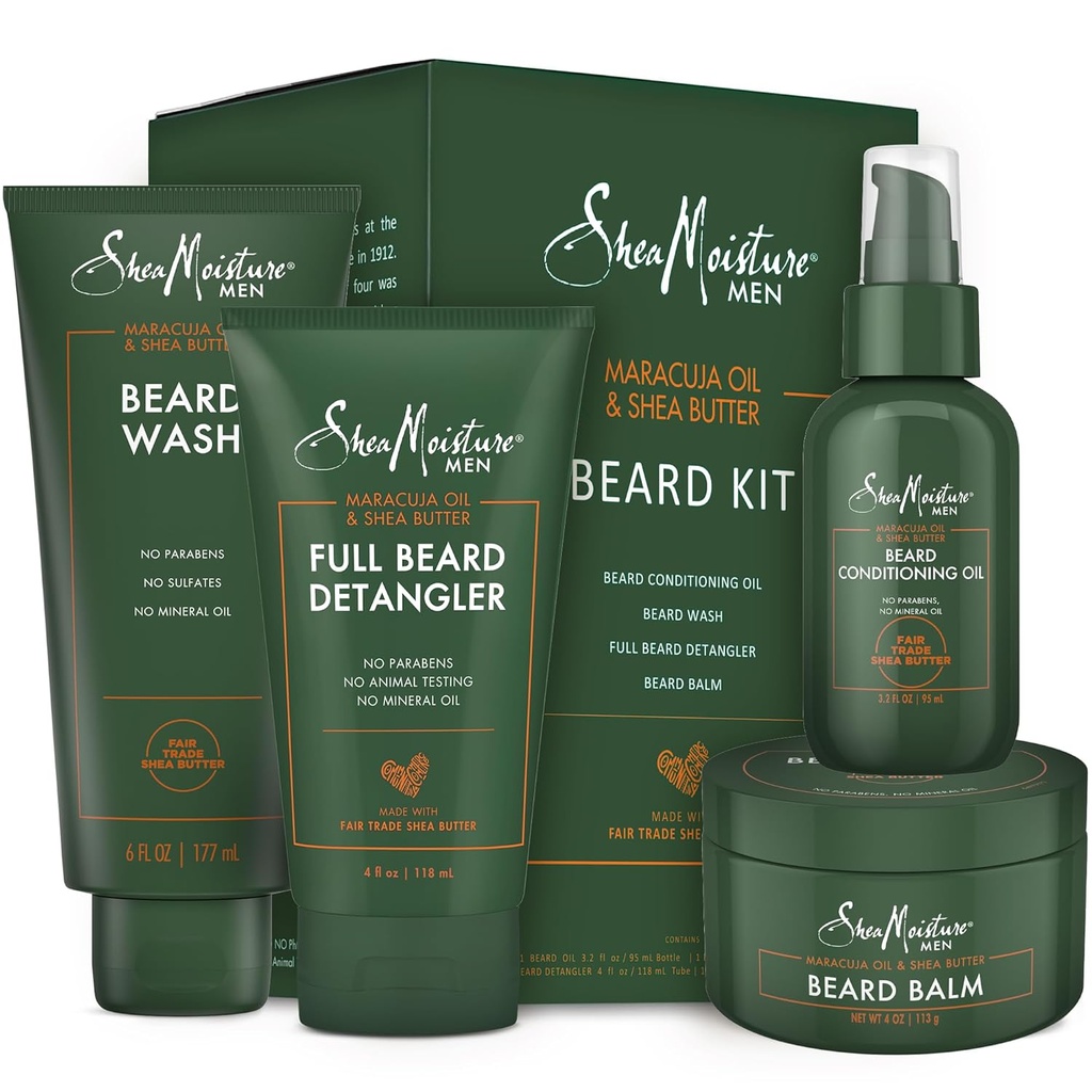 SheaMoisture Beard-Care Kit for Men, Includes Wash, Balm, Oil, Conditioner, Natural Shea Butter & Maracuja Oil, Great Gift